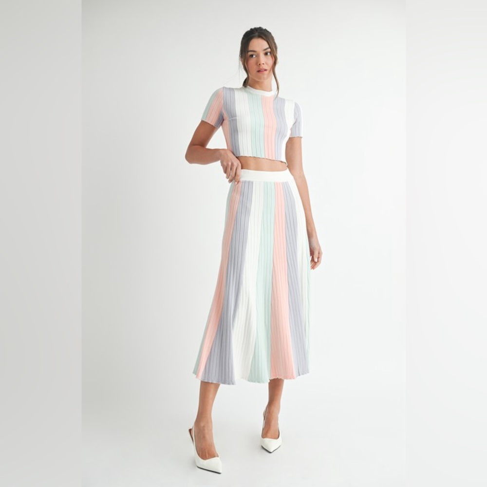 HIGH END Stripe Short Sleeve Top and Skirt Set